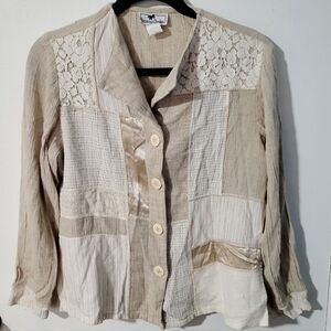 Tommy n Loulou Beige Patchwork Button Up Boho Cardigan Women's M